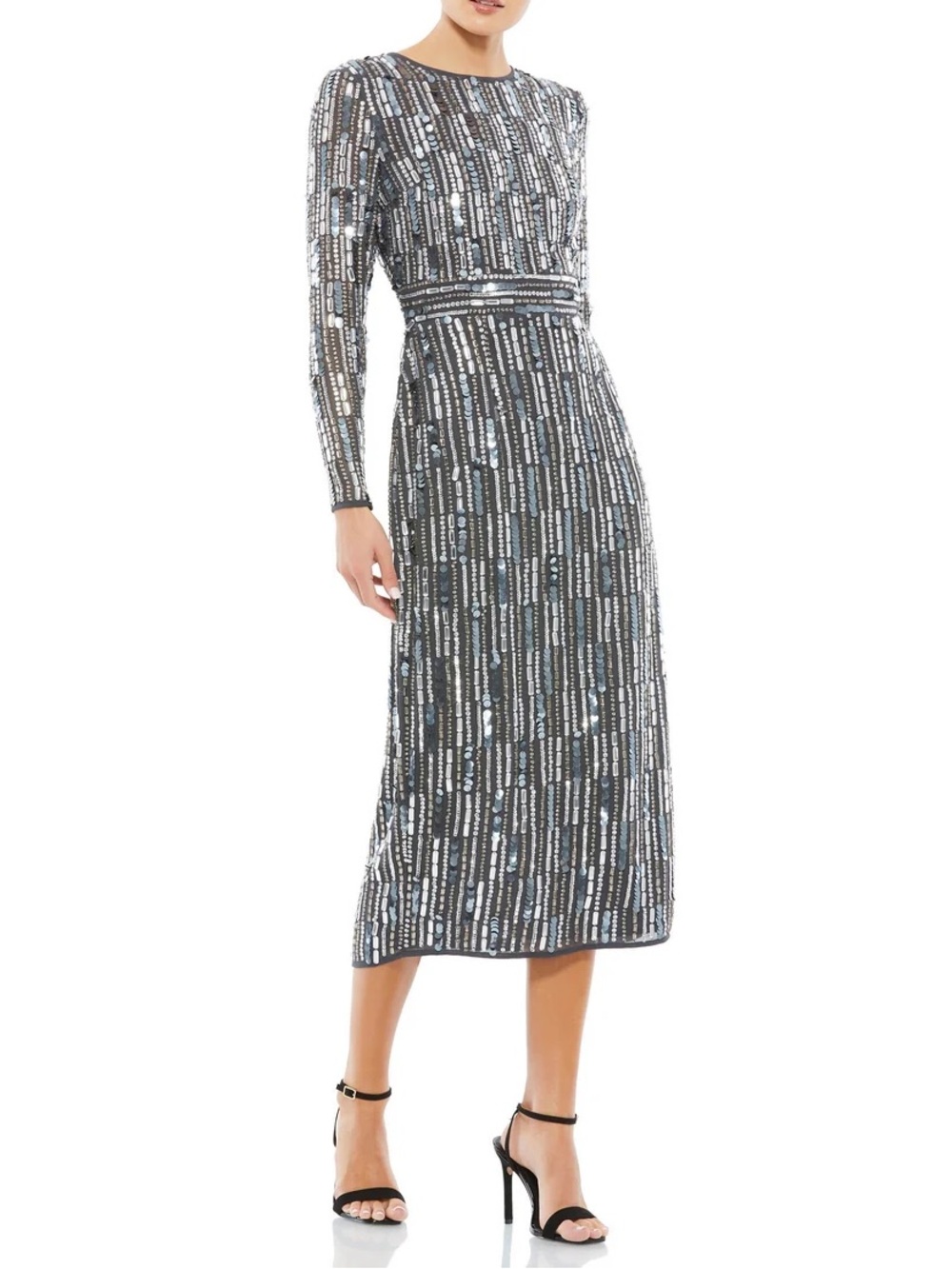Mac Duggal - Charcoal Sequins Long Sleeve Dress